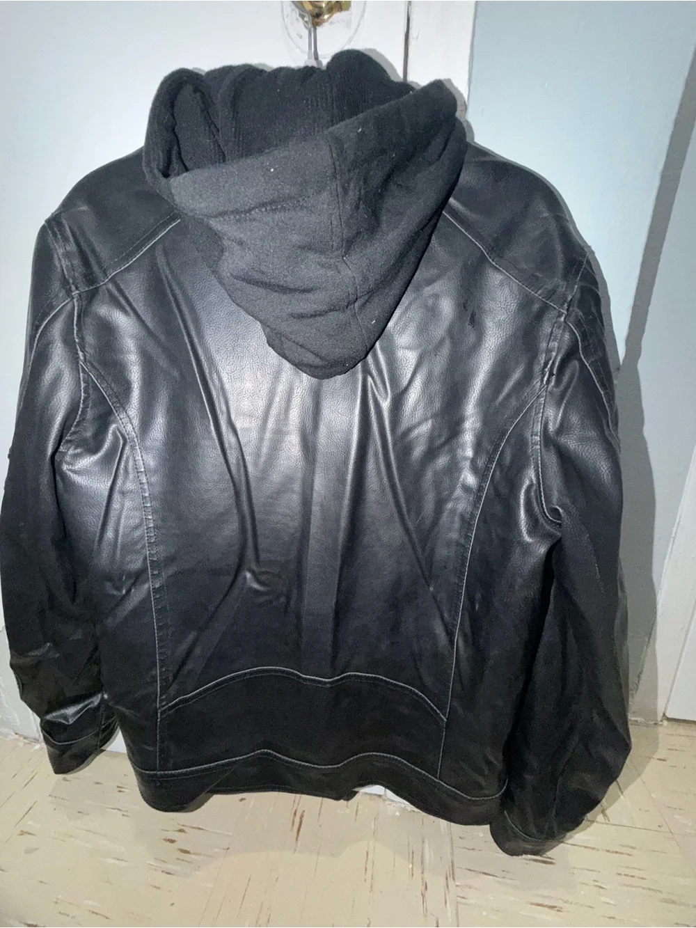 GUESS Black Leather Bomber Jacket with Zip Pockets